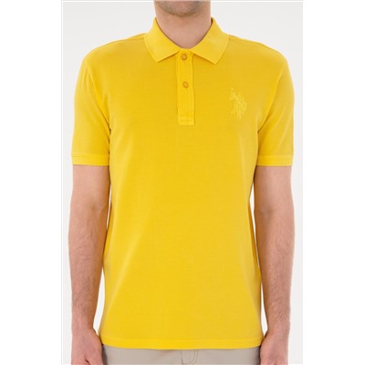 Erkek Slim Fit Polo Yaka Sarı Basic Tişört