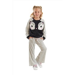 Denokids İkiz Ceylan Kız Çocuk Gri Kadife Eşofman Takım CFF-23S1-071
