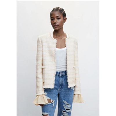 Chaqueta tweed volantes puños -  Mujer | MANGO OUTLET Melilla