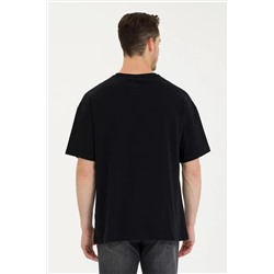 Erkek Siyah Oversize Bisiklet Yaka Tişört
