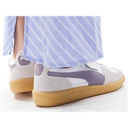 PUMA Palermo leather sneakers with gum sole in white and lilac
