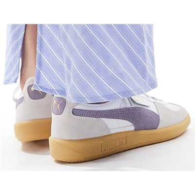 PUMA Palermo leather sneakers with gum sole in white and lilac