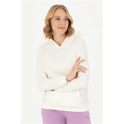 Kadın Ekru Kapüşonlu Basic Sweatshirt