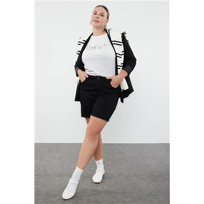 Siyah Yüksek Bel Skinny Denim Şort & Bermuda TBBSS22AP0008