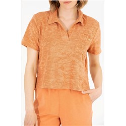 Kadın Pudra Polo Yaka Crop Tişört