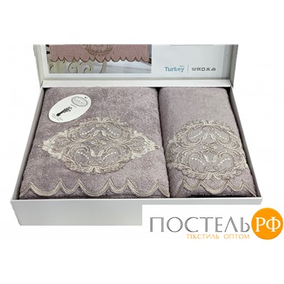 Набор полотенец Карвен "DAMASK"гипюр с кружевом,бамбук 50*90/70*140 HS1716 v4 lila/лиловый