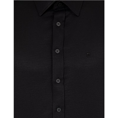 Siyah Slim Fit Armürlü Klasik Gömlek