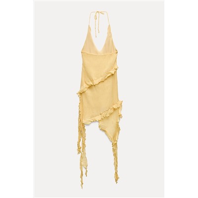 PLEATED ASYMMETRIC DRESS WITH RUFFLES