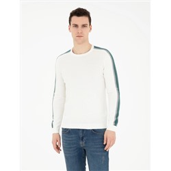 Ekru Slim Fit Bisiklet Yaka Triko Kazak