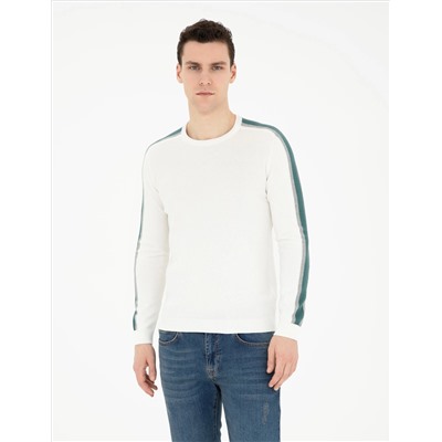 Ekru Slim Fit Bisiklet Yaka Triko Kazak