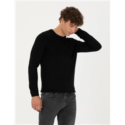 Siyah Slim Fit Bisiklet Yaka Triko Kazak