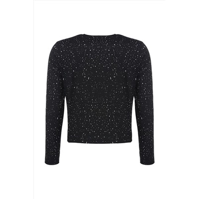 Siyah Bodycone/Vücuda Oturan Fitilli Puantiyeli Desenli Örme Büyük Beden Bluz TBBAW23AF00016