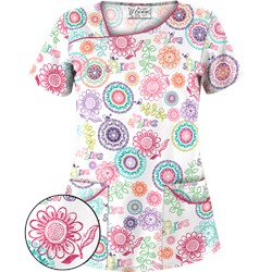 UA Spring Out White Asymmetrical Print Scrub Top