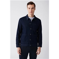 Avva Erkek Lacivert Klasik Yaka %100 Pamuk Comfort Fit Rahat Kesim Denim Mont A31y6002 A31Y6002
