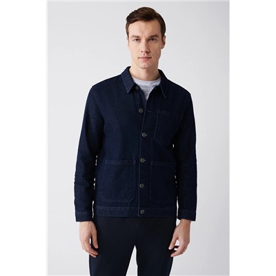 Avva Erkek Lacivert Klasik Yaka %100 Pamuk Comfort Fit Rahat Kesim Denim Mont A31y6002 A31Y6002