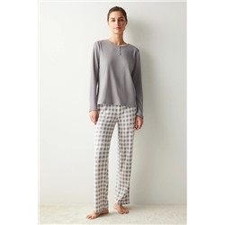 Penti Gri Kareli Termal Pijama Takımı PNAQETZ323SK-GR41