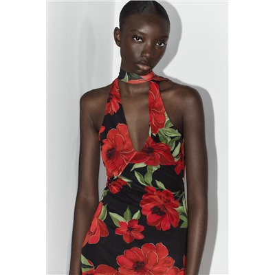 FLORAL PRINT TULLE SCARF DRESS