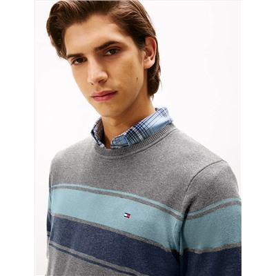 Block-Stripe Crewneck Sweater