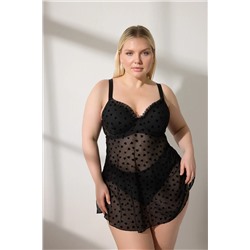 Trendyol Curve Siyah Kalp Desenli Fırfır Detaylı Büyük Beden Babydoll TBBSS25DH00000