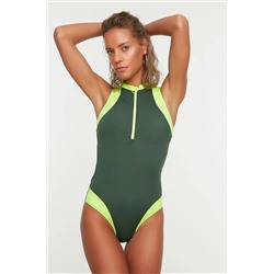 TRENDYOLMİLLA Yeşil Halter Yaka Fermuarlı Mayo TBESS21MA0014