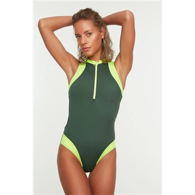 TRENDYOLMİLLA Yeşil Halter Yaka Fermuarlı Mayo TBESS21MA0014