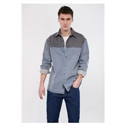 Mavi Blok Renkli Denim Gömlek Loose Fit / Bol Rahat Kesim 0210510-80796