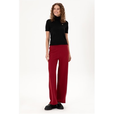 Kadın Vişne Loose Fit Triko Pantolon