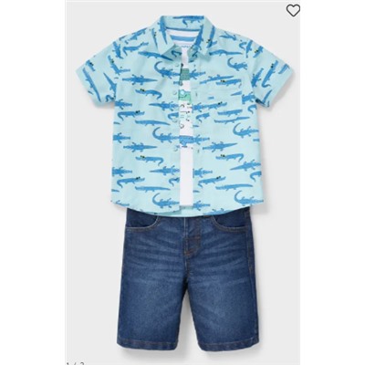 Set - Hemd, Kurzarmshirt und Jeansshorts