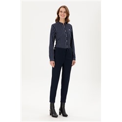 Kadın Lacivert Carrot High Waist Fit Kanvas Pantolon