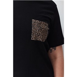 Siyah Oversize Animal Baskılı Cep etaylı %100 Pamuk Örme Büyük Beden T-shirt TBBSS24BF00059