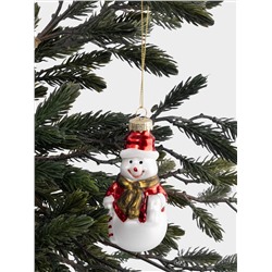 Игрушка елочная, 5х9 см, стекло, цвет, Снеговик с тростью, New year