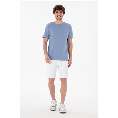 Erkek Regular Fit Bisiklet Yaka Mavi Basic Tişört