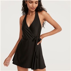 Halter wrap swim dress
