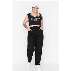 Trendyol Curve Siyah Yüksek Bel Beli Lastikli Mom Jeans TBBAW23JE00002