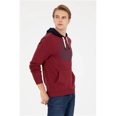 Erkek Vişne Kapüşonlu Sweatshirt