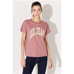 Lee, Relaxed Fit Geniş Kesim %100 Pamuk Bisiklet Yaka Pembe Tişört