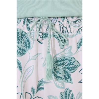 Pijama largo verde turquesa flores