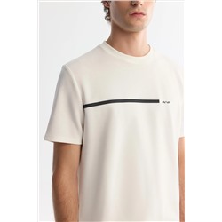 Ekru Bisiklet Yaka Elastan İnterlok T-Shirt