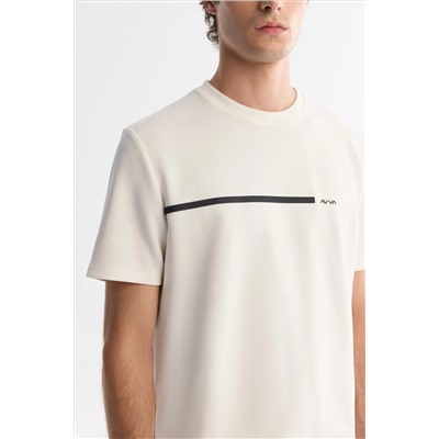 Ekru Bisiklet Yaka Elastan İnterlok T-Shirt