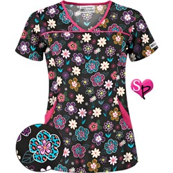 UA Wild Garden Black Print Scrub Top