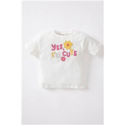 Defacto Kız Bebek Regular Fit Bisiklet Yaka Slogan Baskılı Kısa Kollu Tişört Z9242A223SM