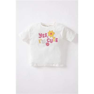 Defacto Kız Bebek Regular Fit Bisiklet Yaka Slogan Baskılı Kısa Kollu Tişört Z9242A223SM