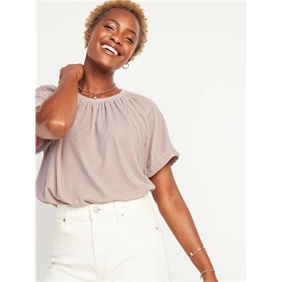 Shirred Velvet Short-Sleeve Top for Women