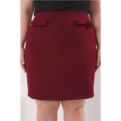 Bordo Mini Fiyonklu Dokuma Büyük Beden Etek TBBSS25AZ00024