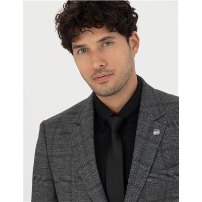 Füme Slim Fit Ekose Takım Elbise