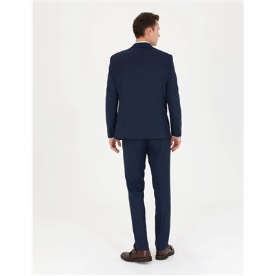 Kareli Lacivert Slim Fit Takım Elbise