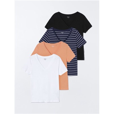 PACK DE 4 CAMISETAS DE CUELLO PICO COMBINADAS