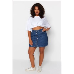 Trendyol Curve Açık Mavi Yüksek Bel Önü Düğmeli Denim Etek TBBSS23AZ00005