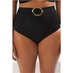 Siyah Yüksek Bel Belinde Aksesuar Detaylı Büyük Beden Bikini Altı TBBSS25CR00006