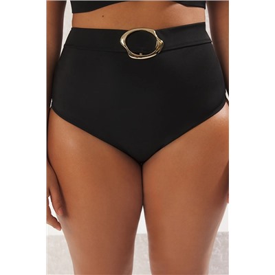 Siyah Yüksek Bel Belinde Aksesuar Detaylı Büyük Beden Bikini Altı TBBSS25CR00006